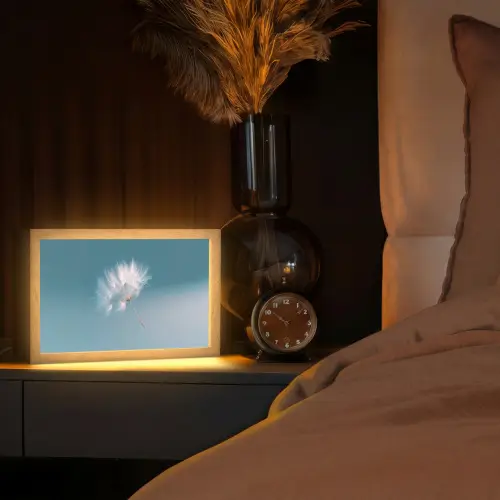 Paardenbloempluisje - Blauw - Lucht Light Box met kabel (Tafellamp) klein -sfeer1