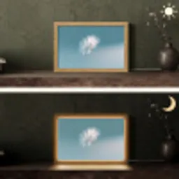Paardenbloempluisje - Blauw - Lucht Light Box met kabel (Tafellamp) klein -sfeer3