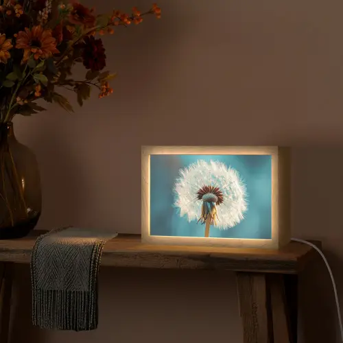 Paardenbloem - Natuur - Bloemen - Blauw Light Box met kabel (Tafellamp) klein -sfeer4