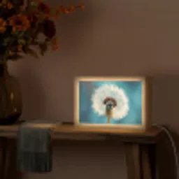 Paardenbloem - Natuur - Bloemen - Blauw Light Box met kabel (Tafellamp) klein -sfeer4