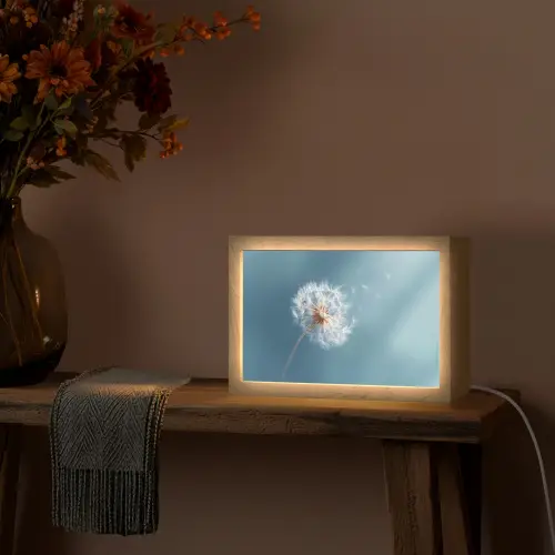 Paardenbloem - Wind - Blauw Light Box met kabel (Tafellamp) klein -sfeer4