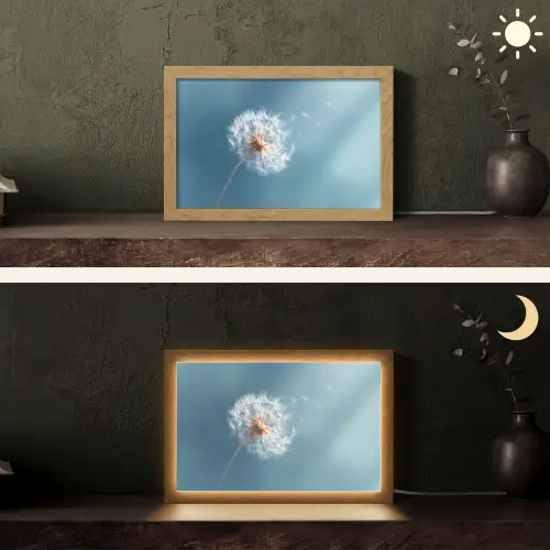 Paardenbloem - Wind - Blauw Light Box met kabel (Tafellamp) klein -sfeer3