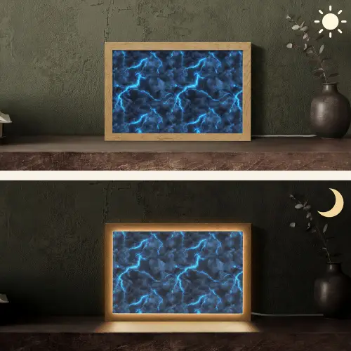 Donker - Blauw - Bliksem Light Box met kabel (Tafellamp) klein 924 -sfeer3