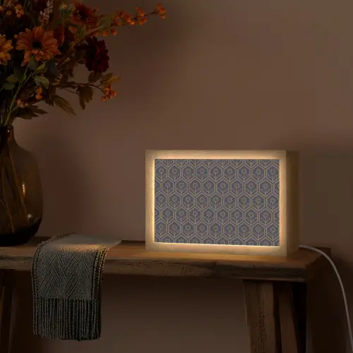 Donkerblauw - Patroon - Bloem - Symmetrisch Light Box met kabel (Tafellamp) klein 924 -sfeer4
