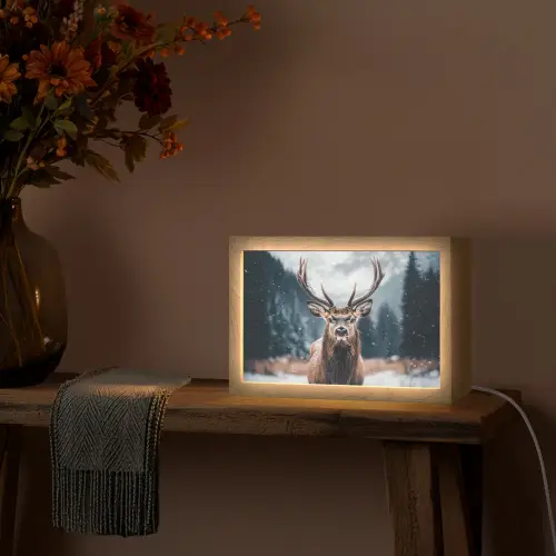 Hert - Dieren - Landschap - Winter - Sneeuw Light Box met kabel (Tafellamp) klein -sfeer4