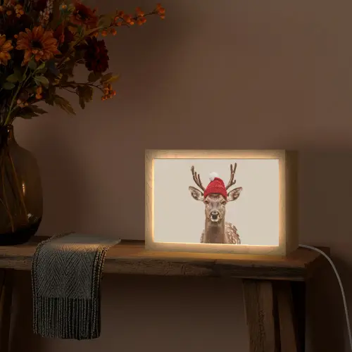 Hert - Kerst - Muts - Dieren - Winter - Grappig Light Box met kabel (Tafellamp) klein -sfeer4