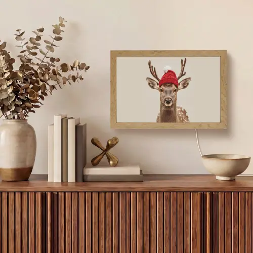 Hert - Kerst - Muts - Dieren - Winter - Grappig Light Box met kabel (Tafellamp) klein -sfeer2