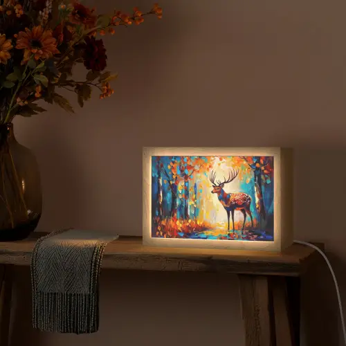 Hert - Bosdieren - Natuur - Kunst Light Box met kabel (Tafellamp) klein -sfeer4