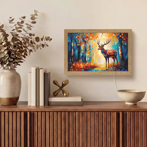 Hert - Bosdieren - Natuur - Kunst Light Box met kabel (Tafellamp) klein -sfeer2