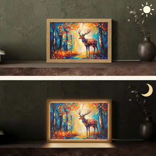 Hert - Bosdieren - Natuur - Kunst Light Box met kabel (Tafellamp) klein -sfeer3