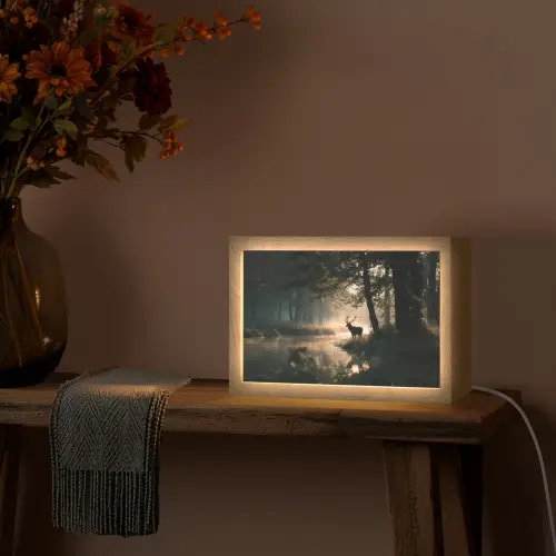 Hert - Bosbeek - Mystiek Light Box met kabel (Tafellamp) klein -sfeer4