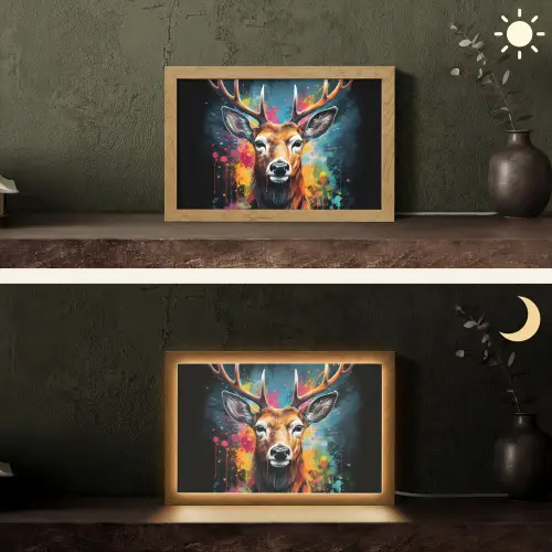 Hert - Graffiti - Dieren - Kleuren Light Box met kabel (Tafellamp) klein -sfeer3