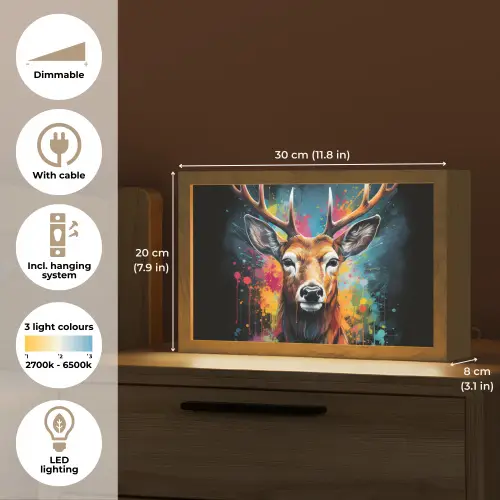 Hert - Graffiti - Dieren - Kleuren Light Box met kabel (Tafellamp) klein -USP_EN