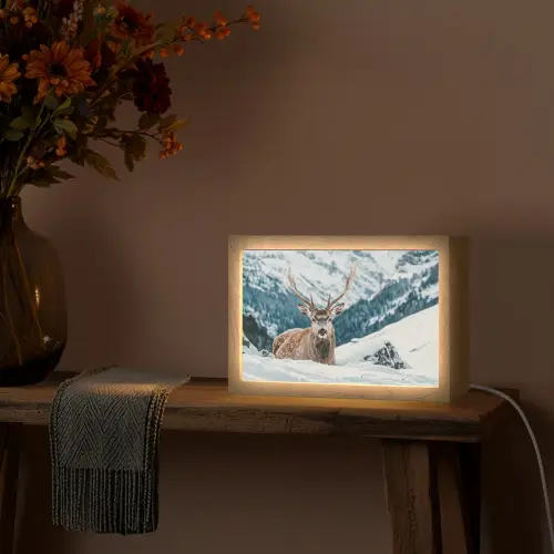 Hert - Landschap - Winter - Natuur - Dieren - Bergen Light Box met kabel (Tafellamp) klein -sfeer4