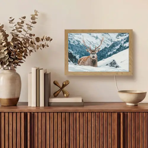 Hert - Landschap - Winter - Natuur - Dieren - Bergen Light Box met kabel (Tafellamp) klein -sfeer2