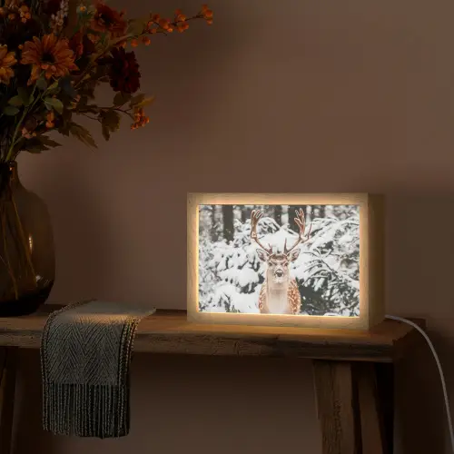 Hert - Sneeuw - Winter - Bos - Dieren Light Box met kabel (Tafellamp) klein -sfeer4