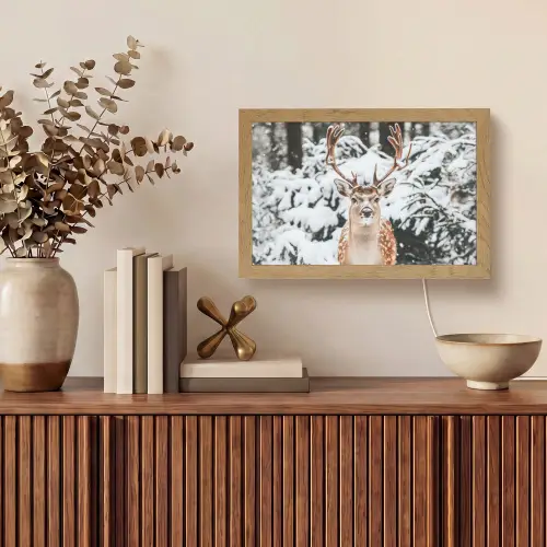 Hert - Sneeuw - Winter - Bos - Dieren Light Box met kabel (Tafellamp) klein -sfeer2