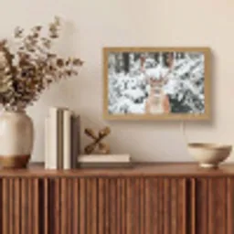 Hert - Sneeuw - Winter - Bos - Dieren Light Box met kabel (Tafellamp) klein -sfeer2