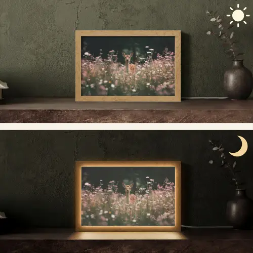 Hert - Wilde bloemen - Bos Light Box met kabel (Tafellamp) klein -sfeer3