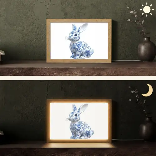 Delftsblauw - Haasje - Wit Light Box met kabel (Tafellamp) klein -sfeer3