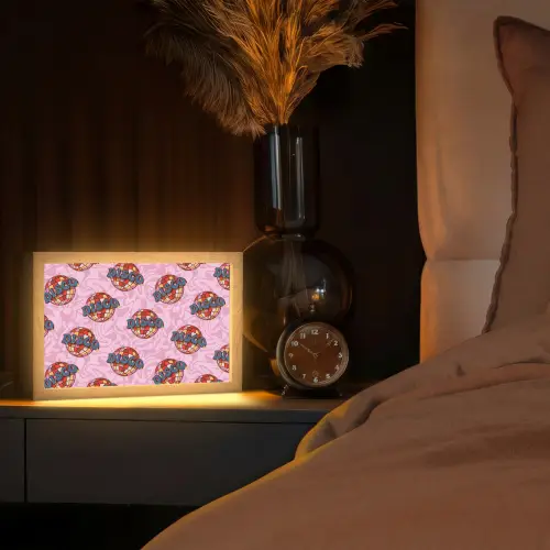Disco - Bal - Patroon - Roze Light Box met kabel (Tafellamp) klein 924 -sfeer1