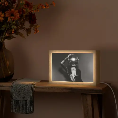 Discobal - Gezicht - Glamour - Zwart Light Box met kabel (Tafellamp) klein -sfeer4