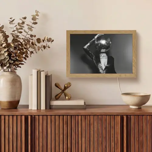Discobal - Gezicht - Glamour - Zwart Light Box met kabel (Tafellamp) klein -sfeer2