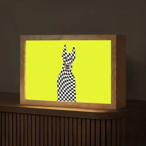 Dobermann - Geblokt - Geel Light Box met kabel (Tafellamp) klein -z3d_website