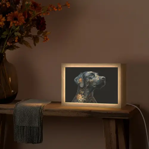 Hond - Zwart - Bloemen Light Box met kabel (Tafellamp) klein -sfeer4