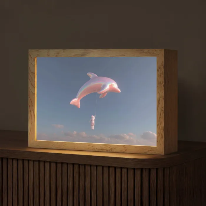 Dolfijn - Roze - Astronaut Light Box met kabel (Tafellamp) klein -z3d_website