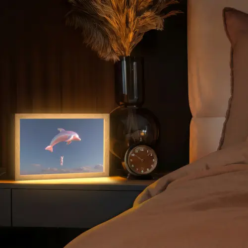 Dolfijn - Roze - Astronaut Light Box met kabel (Tafellamp) klein -sfeer1