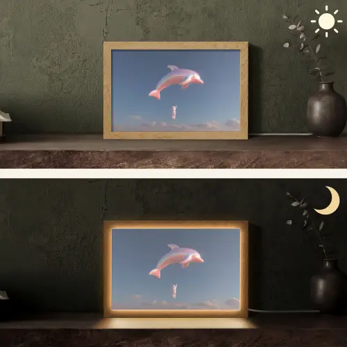Dolfijn - Roze - Astronaut Light Box met kabel (Tafellamp) klein -sfeer3