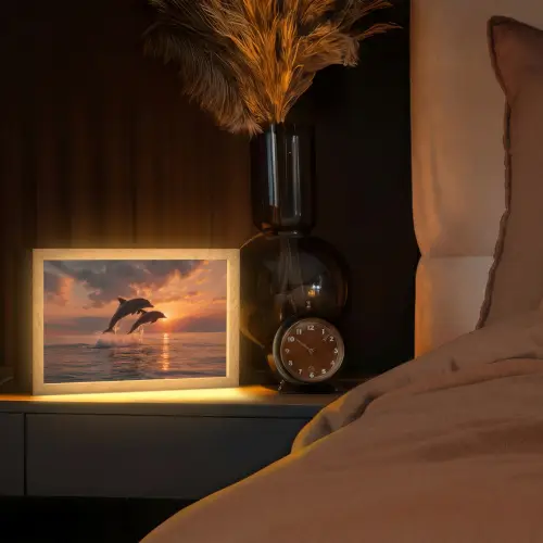 Dolfijnen - Zee - Realistisch Light Box met kabel (Tafellamp) klein -sfeer1