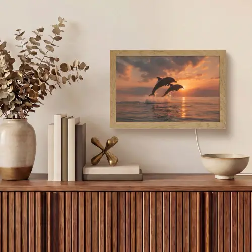 Dolfijnen - Zee - Realistisch Light Box met kabel (Tafellamp) klein -sfeer2