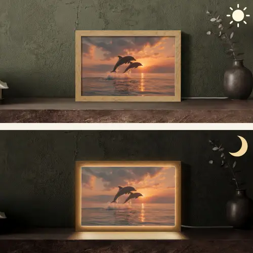 Dolfijnen - Zee - Realistisch Light Box met kabel (Tafellamp) klein -sfeer3