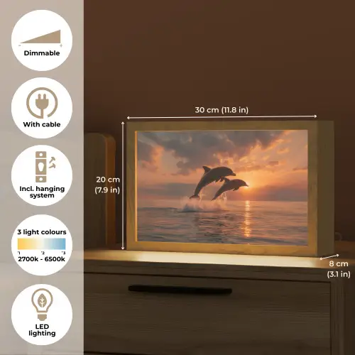 Dolfijnen - Zee - Realistisch Light Box met kabel (Tafellamp) klein -USP_EN