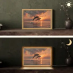 Dolfijnen - Zee - Realistisch Light Box met kabel (Tafellamp) klein -sfeer3