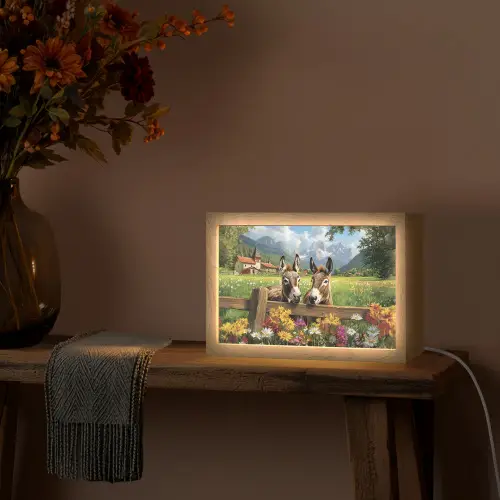 Ezels - Bloemen - Zomers Light Box met kabel (Tafellamp) klein -sfeer4