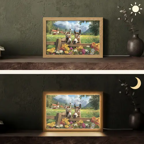 Ezels - Bloemen - Zomers Light Box met kabel (Tafellamp) klein -sfeer3