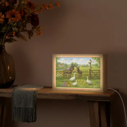 Ezels - Ganzen - Kleurrijk Light Box met kabel (Tafellamp) klein -sfeer4