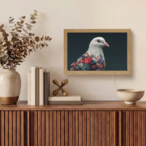 Duif - Bloemen - Wit - Zwart Light Box met kabel (Tafellamp) klein -sfeer2