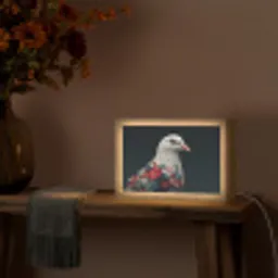 Duif - Bloemen - Wit - Zwart Light Box met kabel (Tafellamp) klein -sfeer4
