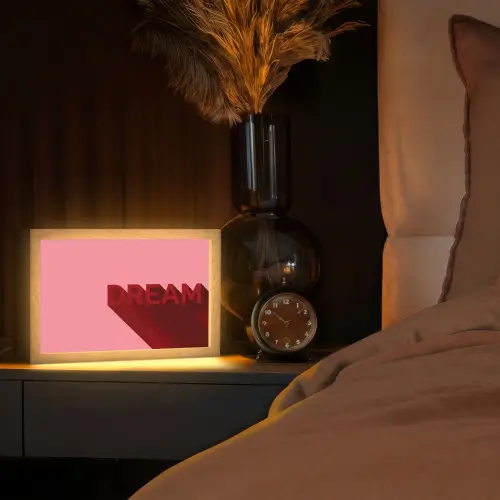 Dream - 3D - Rood - Roze Light Box met kabel (Tafellamp) klein -sfeer1