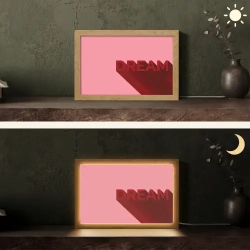 Dream - 3D - Rood - Roze Light Box met kabel (Tafellamp) klein -sfeer3