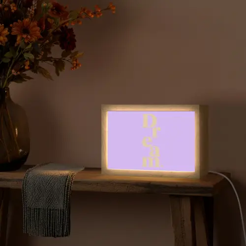 Dream - Paars - Typografisch Light Box met kabel (Tafellamp) klein -sfeer4