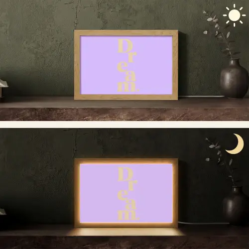 Dream - Paars - Typografisch Light Box met kabel (Tafellamp) klein -sfeer3