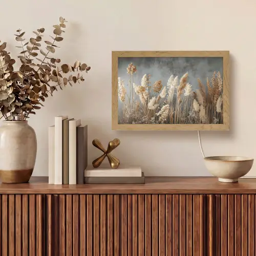 Gedroogde Veldbloemen - Grijs - Beton Light Box met kabel (Tafellamp) klein -sfeer2