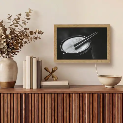 Trommel - Close-up - Drumstokken - Zwart Light Box met kabel (Tafellamp) klein -sfeer2