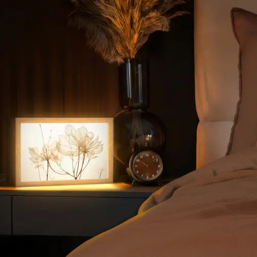 Droogbloemen - Beige - Planten - Wit Light Box met kabel (Tafellamp) klein -sfeer1