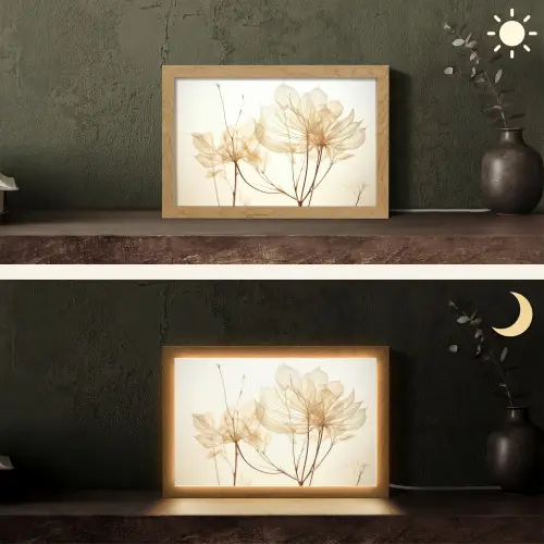 Droogbloemen - Beige - Planten - Wit Light Box met kabel (Tafellamp) klein -sfeer3